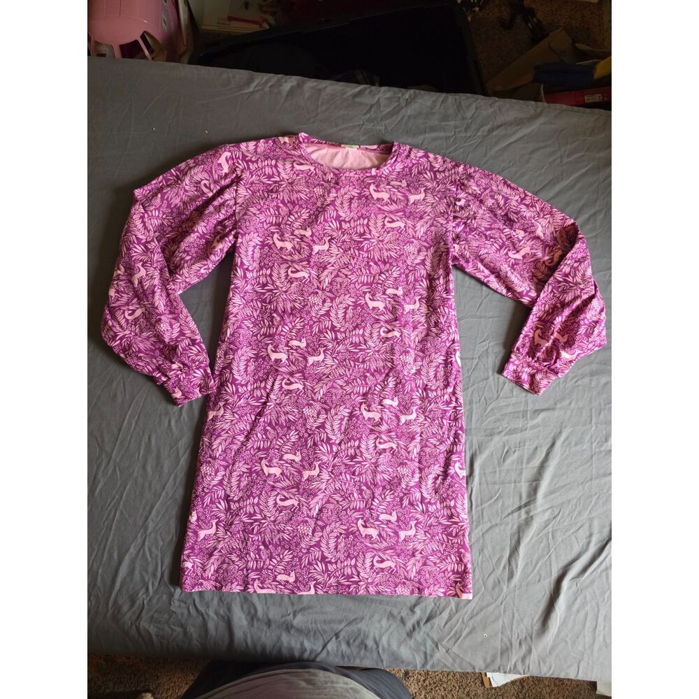 Crewcuts J.Crew Purple Deer Woodland Long Sleeve Dress - Girls Size XL (14)